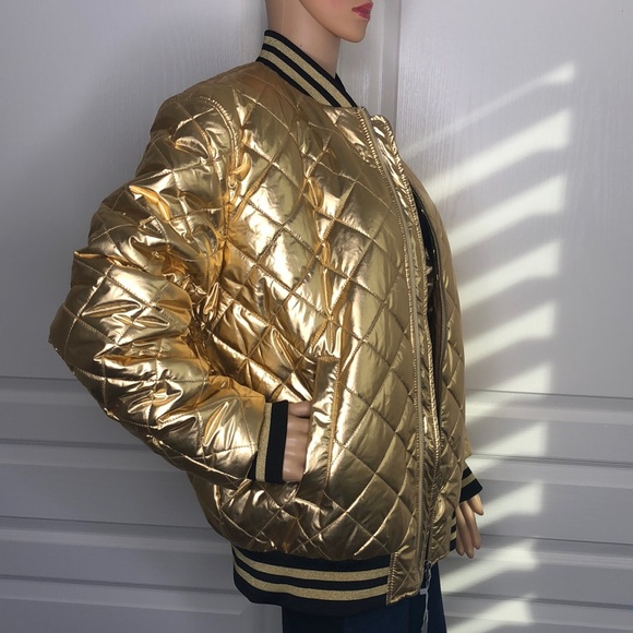 Zara Jackets & Blazers - ZARA Diamond Quilted Gold Bomber Jacket Size  XL